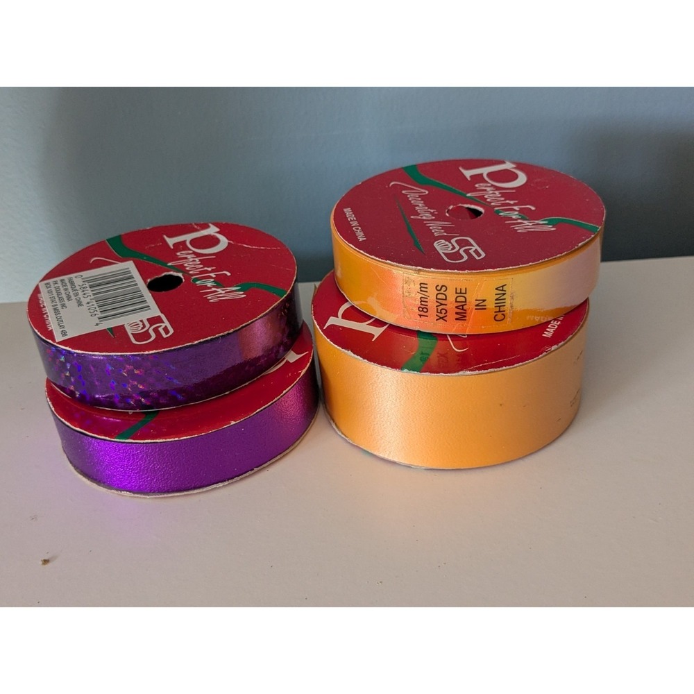 Vintage Purple-gold Ribbon Lot Holographic Metallic Gift Wrap Craft Ribbon Y2K